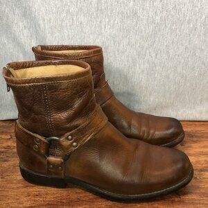 Frye Phillip Harness Size 8.5B Brown Leather Short Biker Ankle Women's Boots